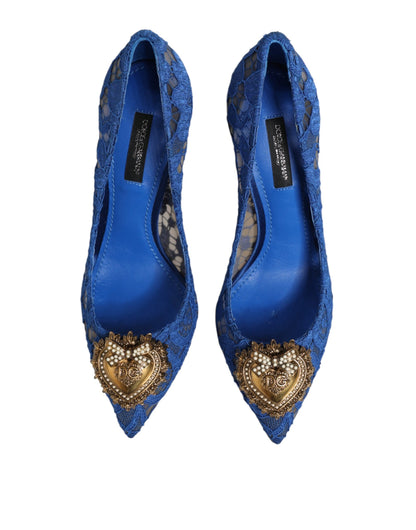 Dolce & Gabbana Devotion Heart Women's Cotton Silk Viscose & Goat Leather High-Heel Stiletto Pumps Heels - Blue Floral Signature