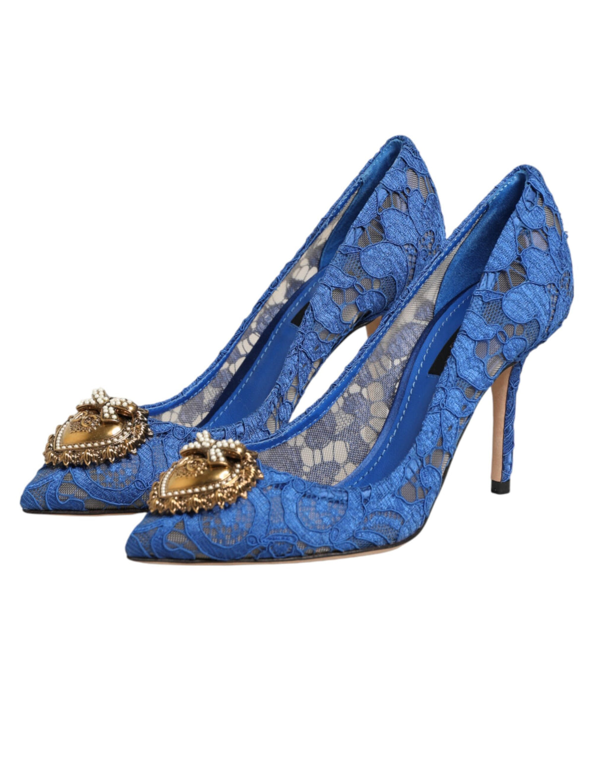 Dolce & Gabbana Devotion Heart Women's Cotton Silk Viscose & Goat Leather High-Heel Stiletto Pumps Heels - Blue Floral Signature