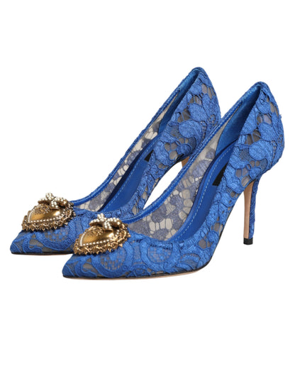 Dolce & Gabbana Devotion Heart Women's Cotton Silk Viscose & Goat Leather High-Heel Stiletto Pumps Heels - Blue Floral Signature
