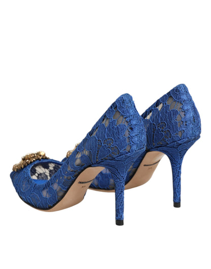 Dolce & Gabbana Devotion Heart Women's Cotton Silk Viscose & Goat Leather High-Heel Stiletto Pumps Heels - Blue Floral Signature
