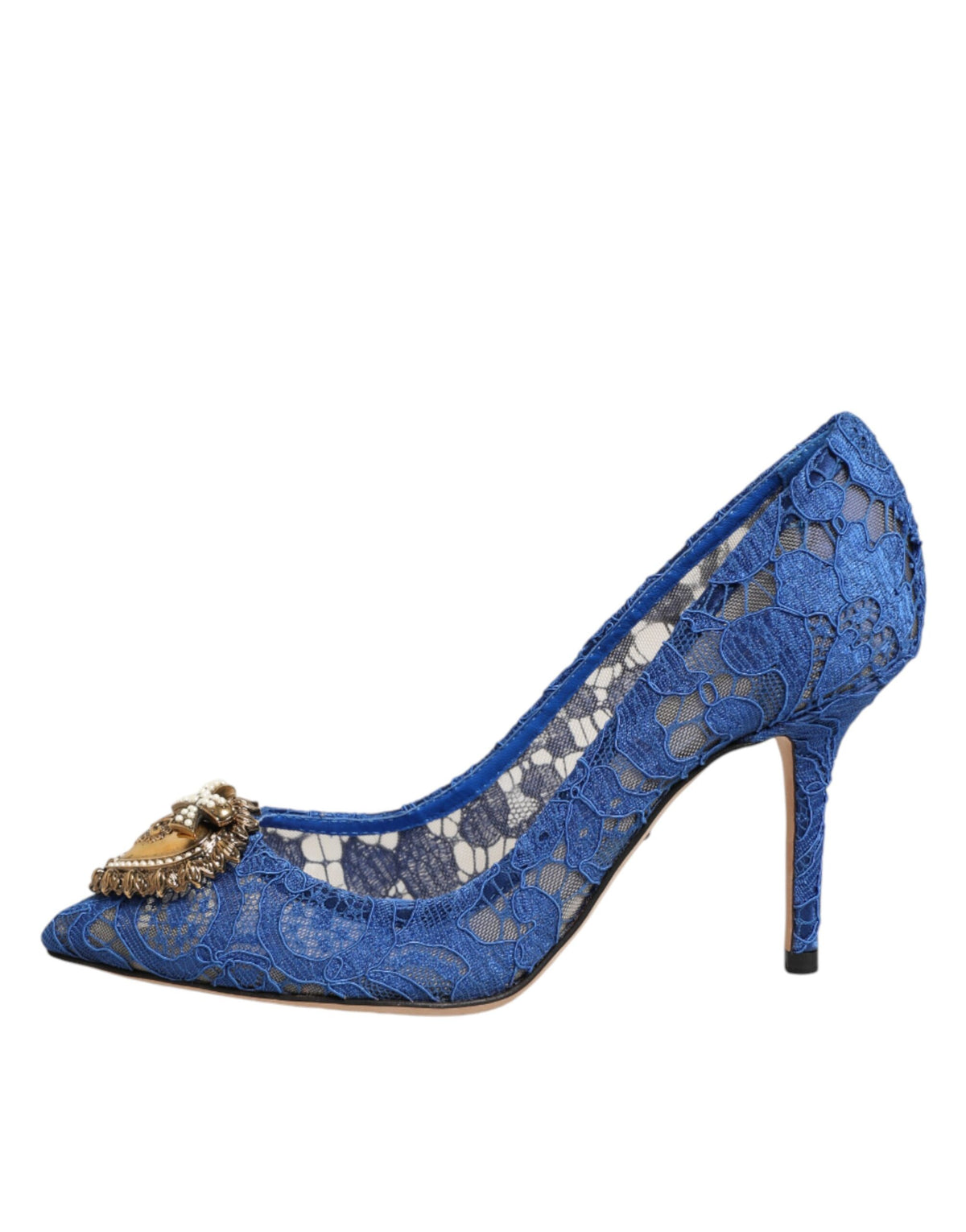 Dolce & Gabbana Devotion Heart Women's Cotton Silk Viscose & Goat Leather High-Heel Stiletto Pumps Heels - Blue Floral Signature