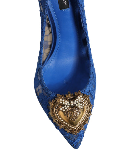 Dolce & Gabbana Devotion Heart Women's Cotton Silk Viscose & Goat Leather High-Heel Stiletto Pumps Heels - Blue Floral Signature