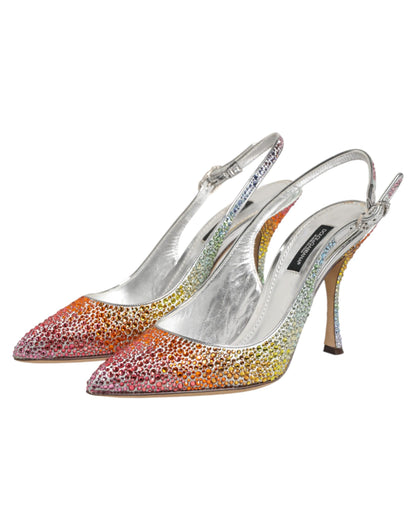 Dolce & Gabbana Women's Polyester Viscose Silk & Goat Leather Stiletto Slingback Sandals - Multicolor Signature