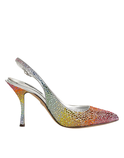 Dolce & Gabbana Women's Polyester Viscose Silk & Goat Leather Stiletto Slingback Sandals - Multicolor Signature