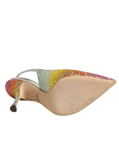 Dolce & Gabbana Women's Polyester Viscose Silk & Goat Leather Stiletto Slingback Sandals - Multicolor Signature