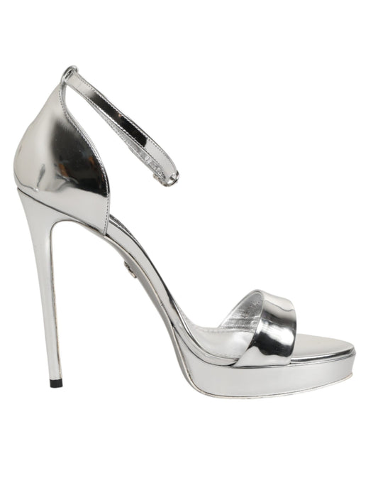 Dolce & Gabbana Women's Polyester Polyurethane & Goat Leather Platform Stiletto Sandals - Silver Signature