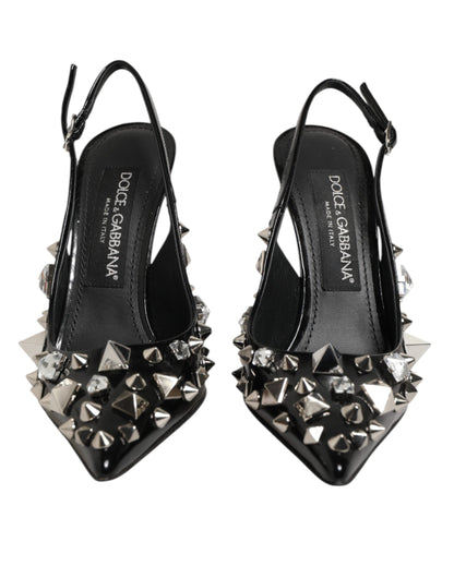 Dolce & Gabbana Women's Goat & Calf Leather Stiletto Slingback Sandals - Black Silver
