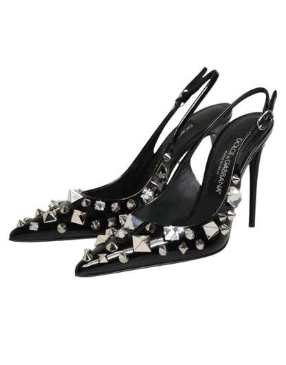 Dolce & Gabbana Women's Goat & Calf Leather Stiletto Slingback Sandals - Black Silver