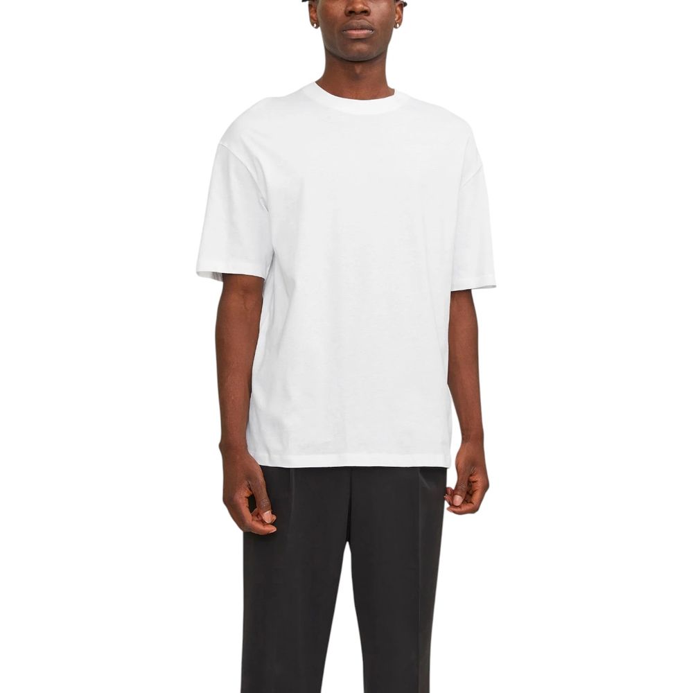 T-Shirt by Jack Jones for men in cotton natural & white showcases a dramatic silhouette, elegantly detailed with a dramatic crew neckline and for a truly dramatic finish.