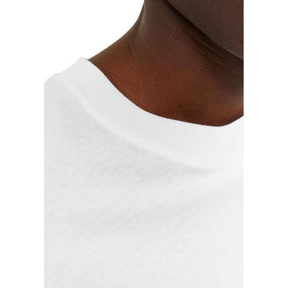 T-Shirt by Jack Jones for men in cotton natural & white showcases a fashionable silhouette, elegantly detailed with a fashionable and crew neckline for a sophisticated, high-fashion look.