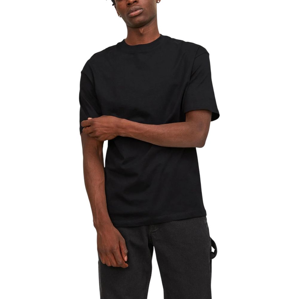 T-Shirt by Jack Jones for men in cotton black & natural showcases a unassuming silhouette, artfully detailed with a refined crew neckline and unassuming for a sophisticated, contemporary look.