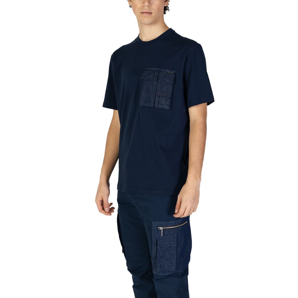 T-Shirt by Antony Morato for men in cotton blue showcases a unassuming silhouette, artfully detailed with a refined and unassuming for a sophisticated, contemporary look.