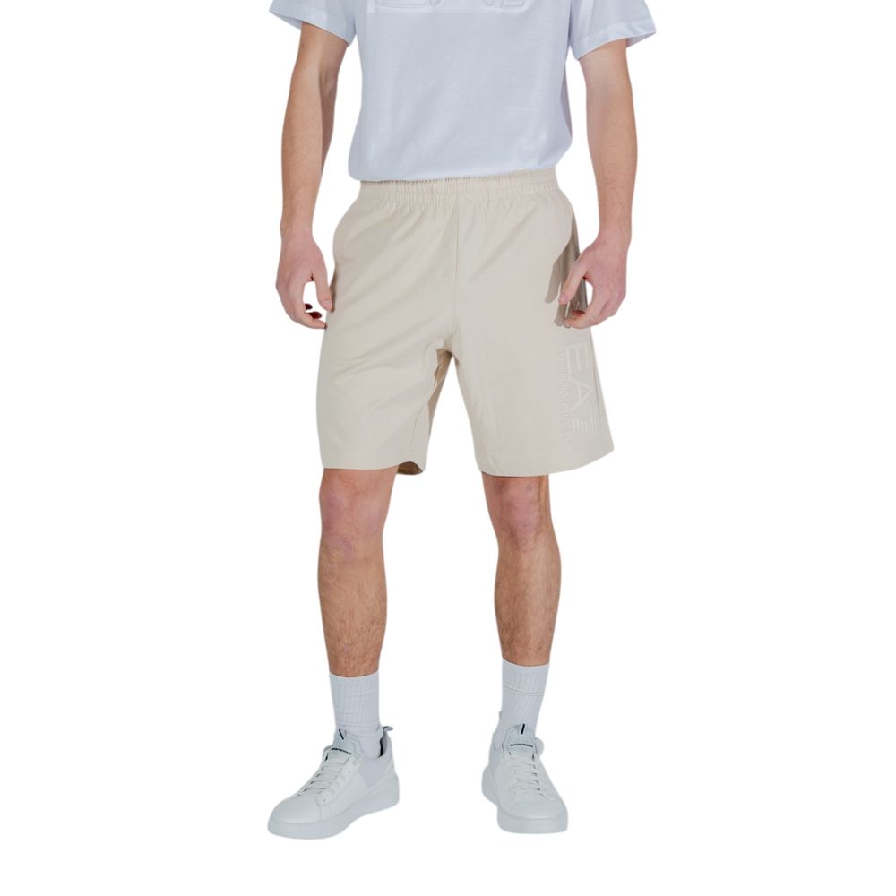 Bermuda Shorts by EA7 Emporio Armani for men in cotton beige & natural features an tailored silhouette, showcasing a tailored regular-fit with a short and for a sophisticated look.