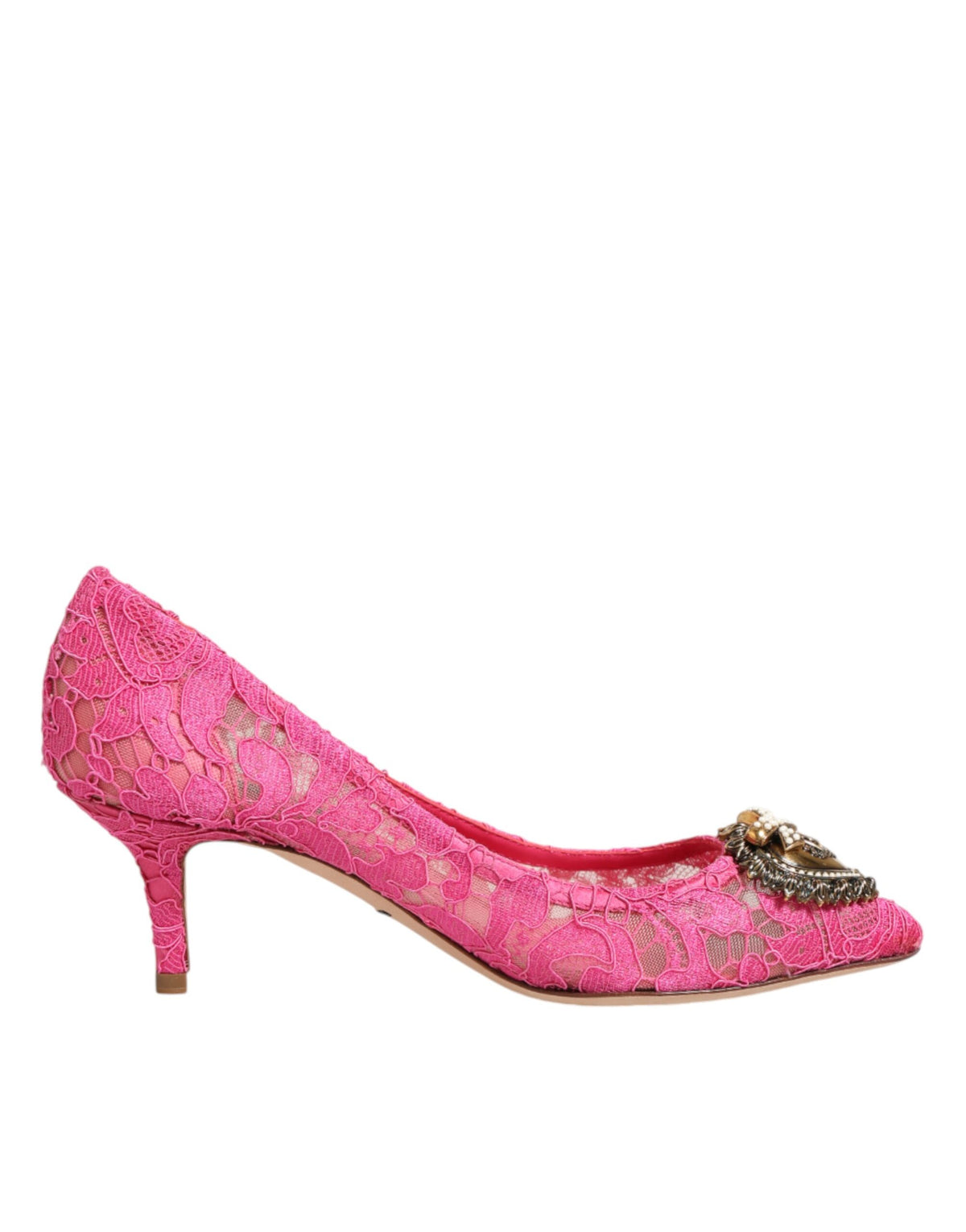 Mid-Heel Stiletto Pumps Heels by Dolce & Gabbana for women in cotton silk viscose & goat leather pink, floral & signature features an effortlessly chic silhouette from the Devotion Heart Women's Cotton Silk Viscose & Goat Leather Mid-Heel Stiletto Pumps Heels collection, showcasing a stiletto mid-heel and effortlessly chic pointed toe style for a effortlessly chic look.