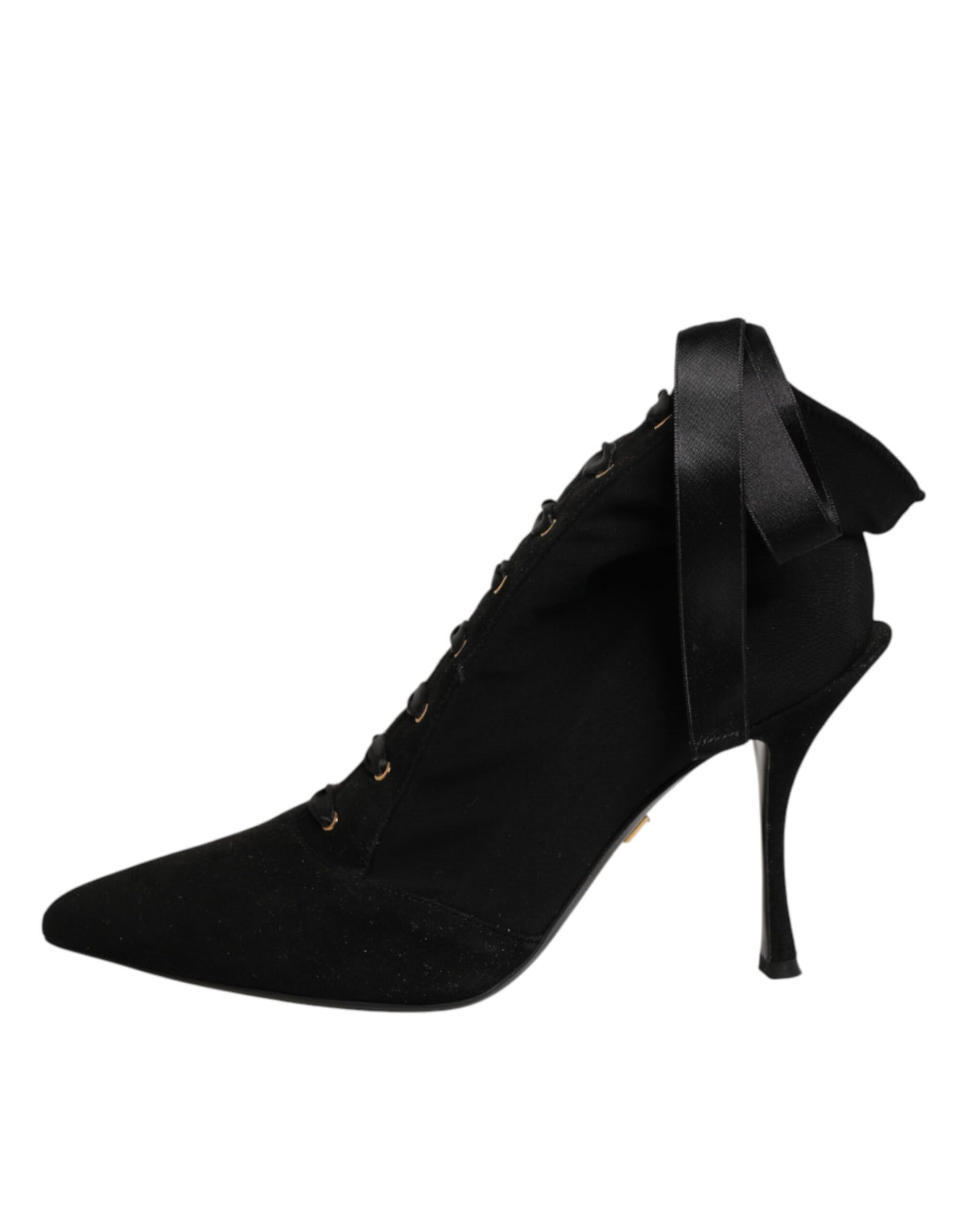 Dolce & Gabbana Women's Viscose & Goat Leather High-Heel Stiletto Lace-Up Ankle Short Boots - Black