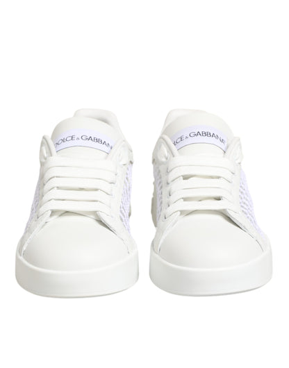 Dolce & Gabbana Women's Low Top Polyester Calf & Goat Leather Sneakers - Natural White