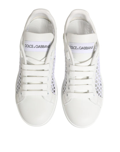 Dolce & Gabbana Women's Low Top Polyester Calf & Goat Leather Sneakers - Natural White