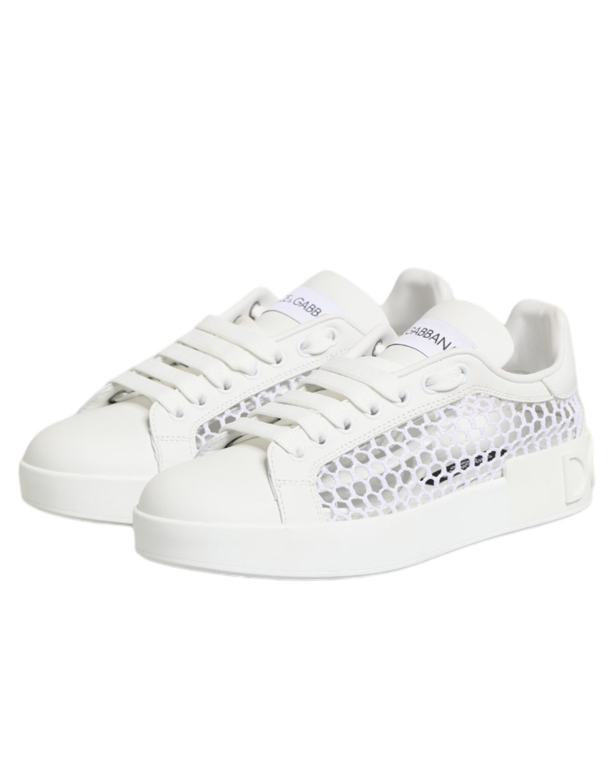 Dolce & Gabbana Women's Low Top Polyester Calf & Goat Leather Sneakers - Natural White