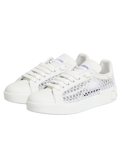 Dolce & Gabbana Women's Low Top Polyester Calf & Goat Leather Sneakers - Natural White