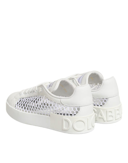 Dolce & Gabbana Women's Low Top Polyester Calf & Goat Leather Sneakers - Natural White