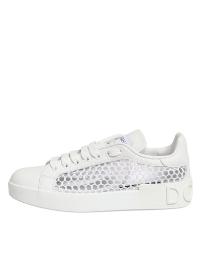 Dolce & Gabbana Women's Low Top Polyester Calf & Goat Leather Sneakers - Natural White