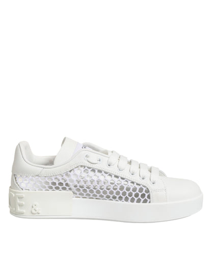 Dolce & Gabbana Women's Low Top Polyester Calf & Goat Leather Sneakers - Natural White