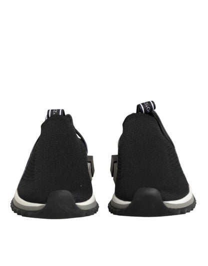 Dolce & Gabbana Women's Low Top Slip On Calf Leather Polyamide Polyester & Cotton Athletic Sneakers - Black Silver Signature