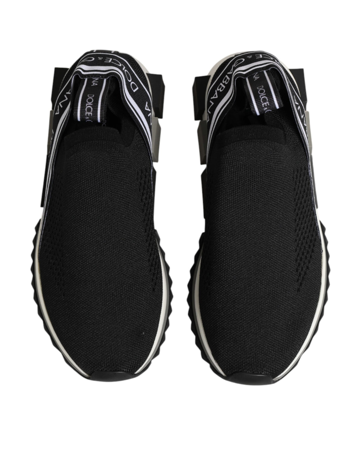 Dolce & Gabbana Women's Low Top Slip On Calf Leather Polyamide Polyester & Cotton Athletic Sneakers - Black Silver Signature