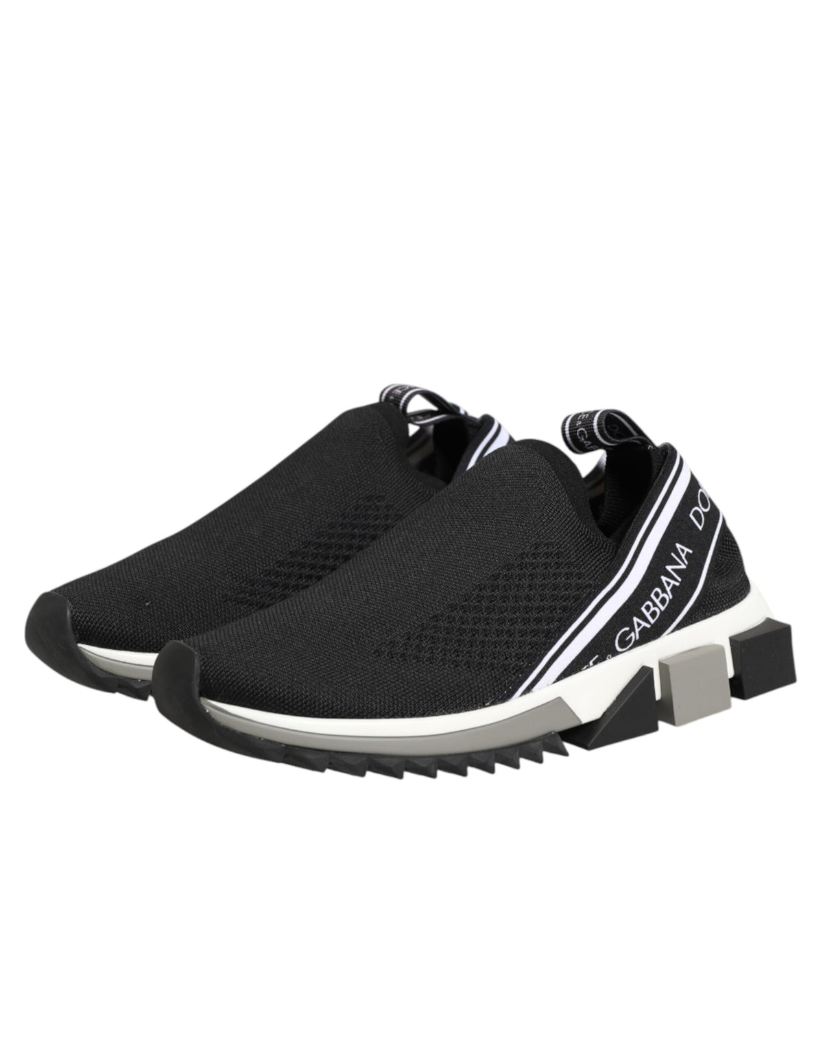 Dolce & Gabbana Women's Low Top Slip On Calf Leather Polyamide Polyester & Cotton Athletic Sneakers - Black Silver Signature