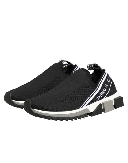 Dolce & Gabbana Women's Low Top Slip On Calf Leather Polyamide Polyester & Cotton Athletic Sneakers - Black Silver Signature
