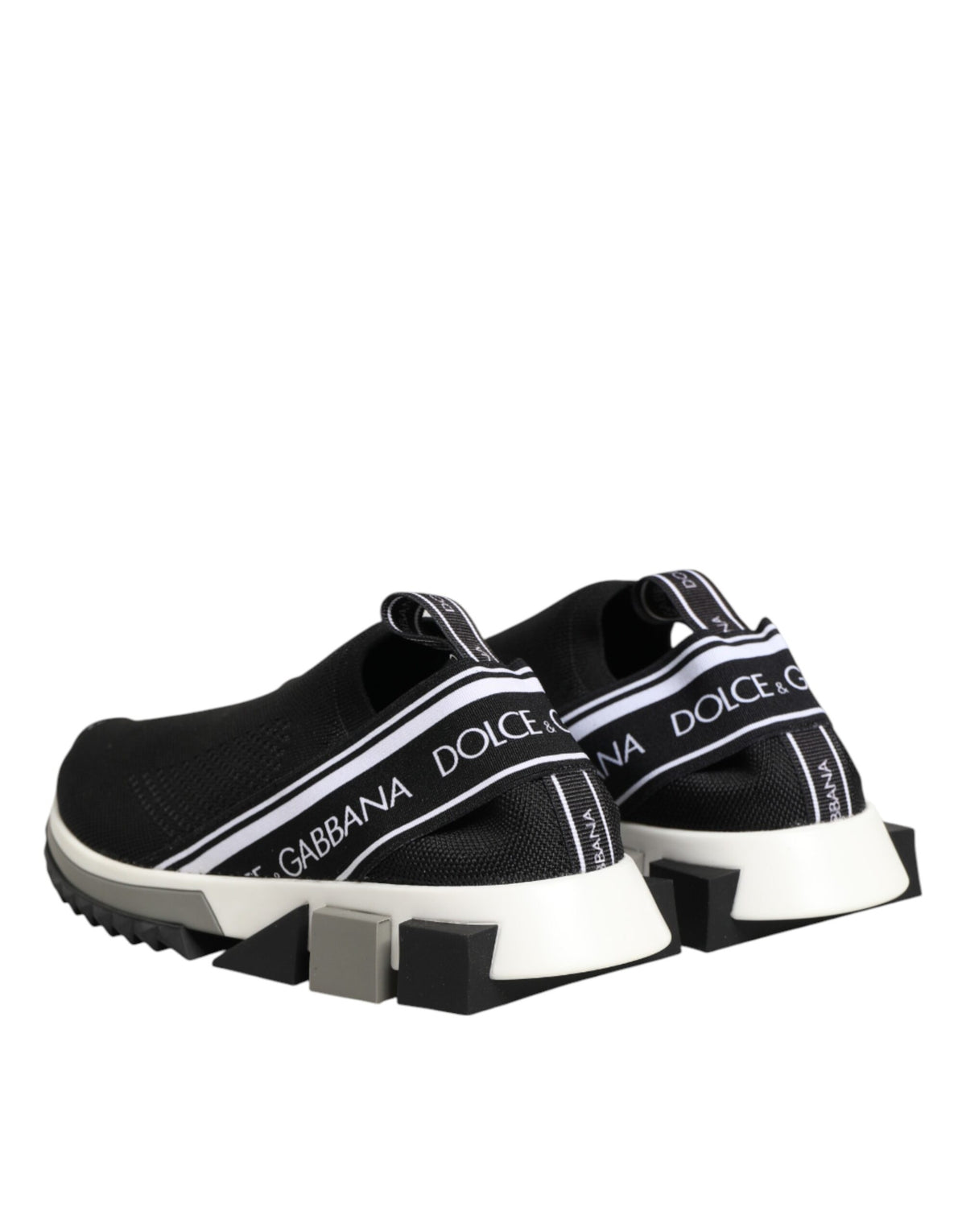 Dolce & Gabbana Women's Low Top Slip On Calf Leather Polyamide Polyester & Cotton Athletic Sneakers - Black Silver Signature