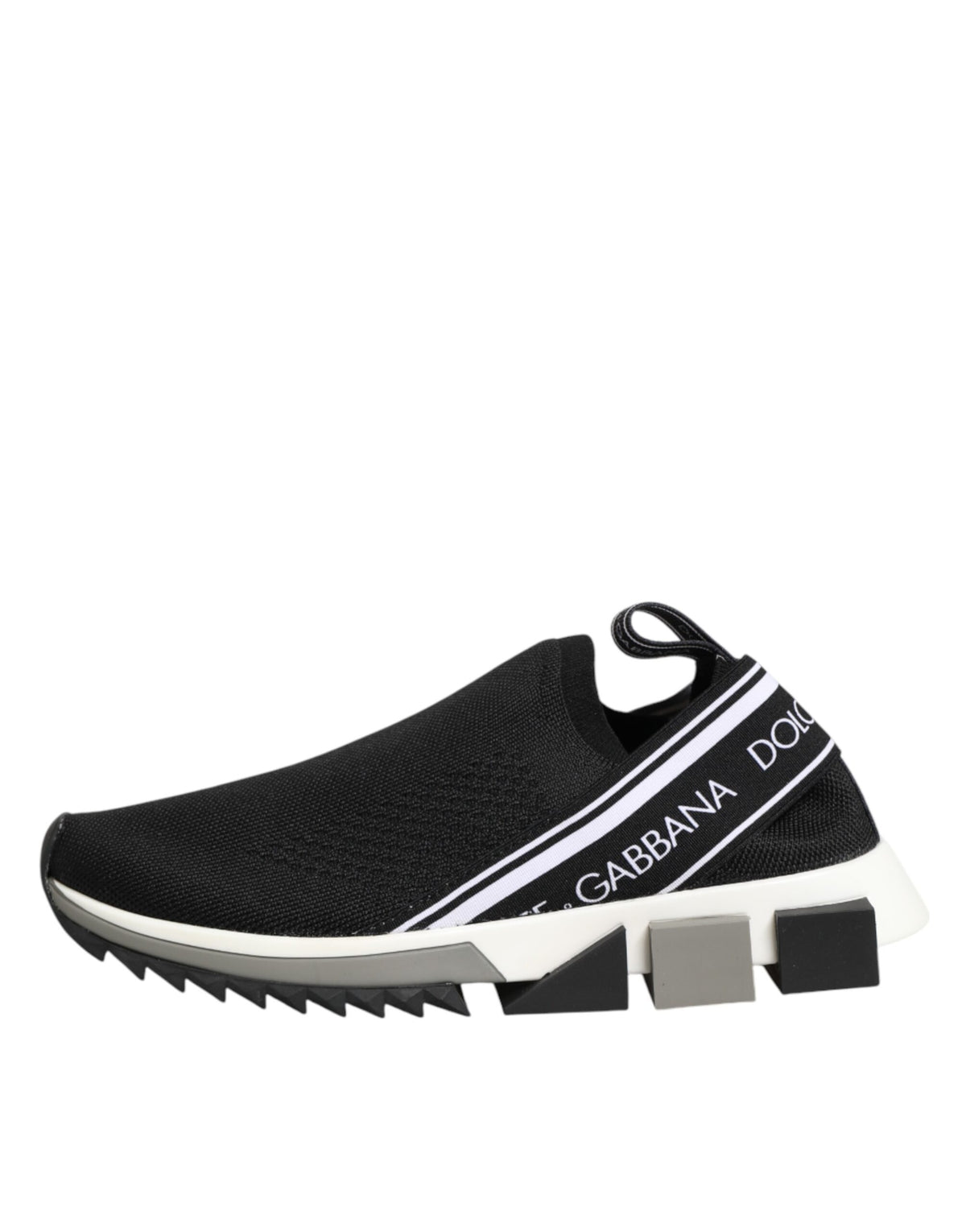 Dolce & Gabbana Women's Low Top Slip On Calf Leather Polyamide Polyester & Cotton Athletic Sneakers - Black Silver Signature
