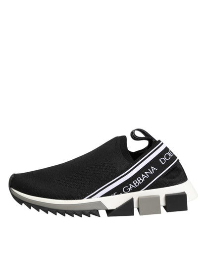 Dolce & Gabbana Women's Low Top Slip On Calf Leather Polyamide Polyester & Cotton Athletic Sneakers - Black Silver Signature