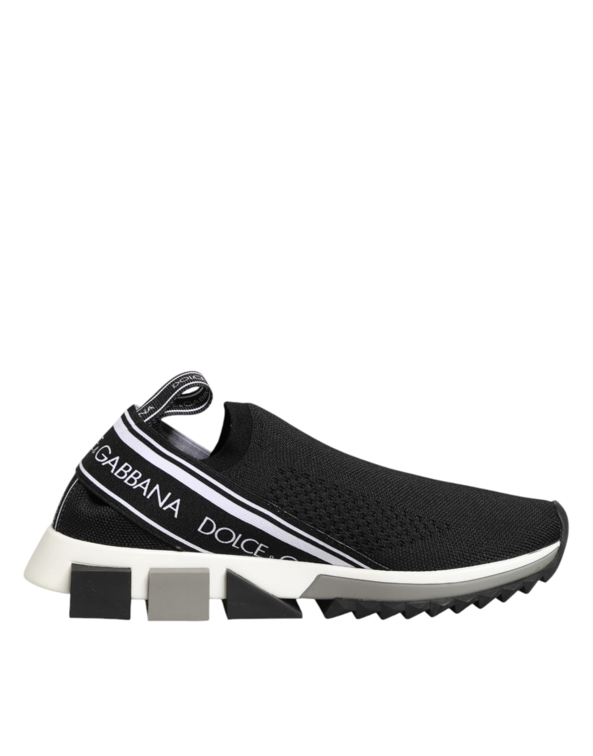 Dolce & Gabbana Women's Low Top Slip On Calf Leather Polyamide Polyester & Cotton Athletic Sneakers - Black Silver Signature
