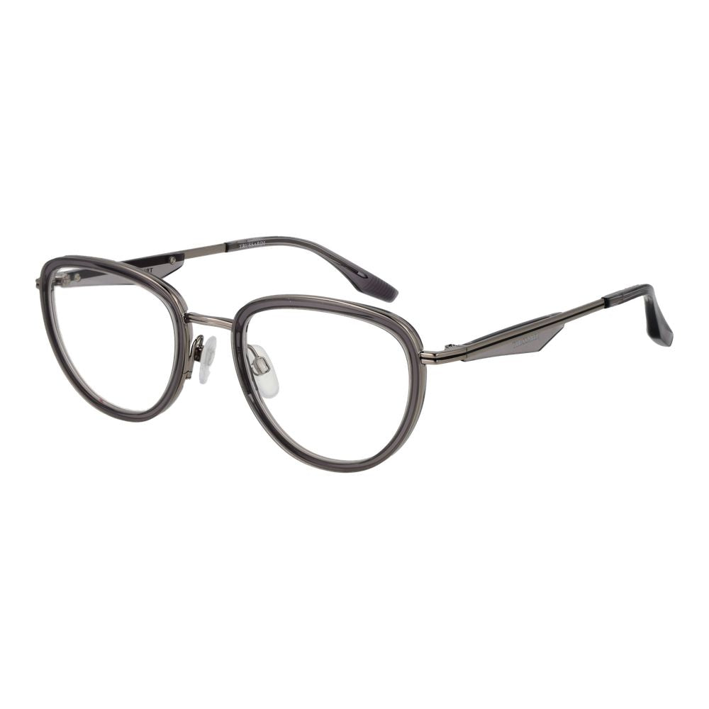 Eyeglasses Frames by Trussardi for men in metal gray features an refined silhouette, showcasing a sophisticated gray coloured frame and refined full-frame frame design for a refined look.