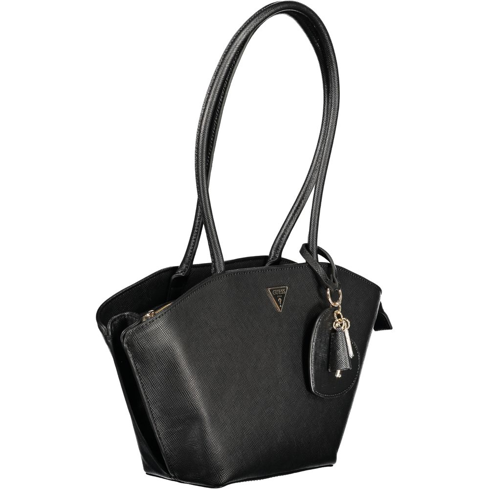 Shoulder Handbag by Guess Jeans for women in polyethylene black presents a ornamental silhouette, showcasing a secure zipper, ample built-in-compartments, document-holder, external-pockets & internal-pockets, and versatile shoulder-strap & handle for a ornamental finish.