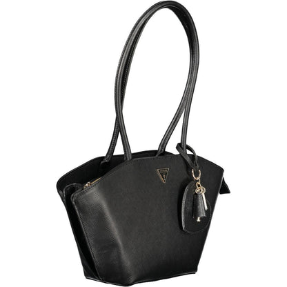 Shoulder Handbag by Guess Jeans for women in polyethylene black presents a ornamental silhouette, showcasing a secure zipper, ample built-in-compartments, document-holder, external-pockets & internal-pockets, and versatile shoulder-strap & handle for a ornamental finish.