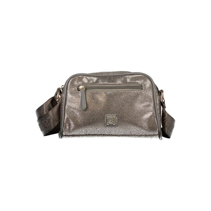 This Handbag by Laura Biagiotti for women in polyester and gray presents a sculptural silhouette featuring a secure zipper, ample external-pockets & internal-pockets, and versatile shoulder-strap & adjustable-strap for a sculptural finish.