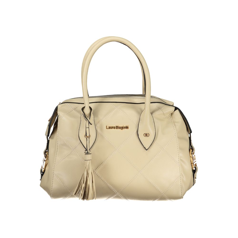 Handbag by Laura Biagiotti for women in pvc viscose modal & nickel beige features an refined silhouette, showcasing a secure zipper, ample internal-pockets, and versatile shoulder-strap, handle & adjustable-strap for a sophisticated refined aesthetic.