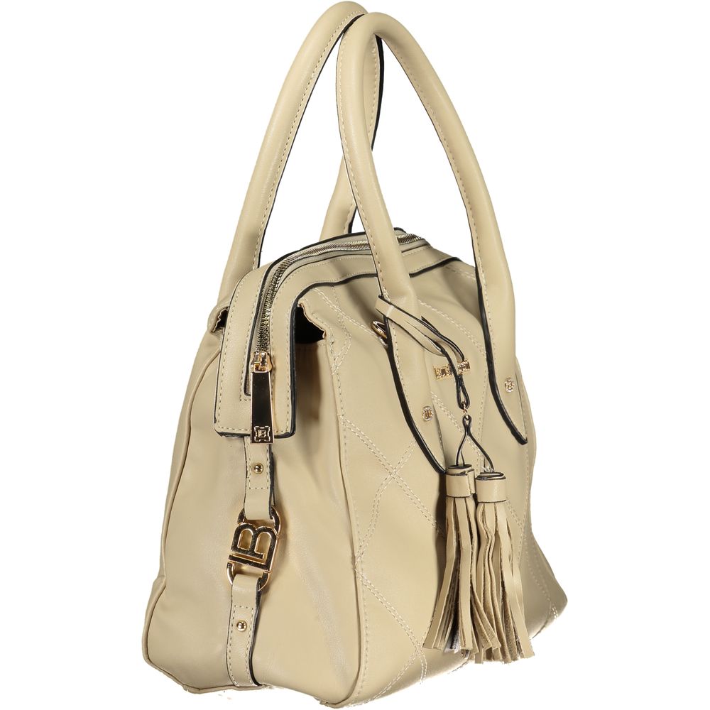 Handbag by Laura Biagiotti for women in pvc viscose modal & nickel beige features a signature silhouette, showcasing a secure zipper and signature internal-pockets with versatile shoulder-strap, handle & adjustable-strap for a sophisticated look.