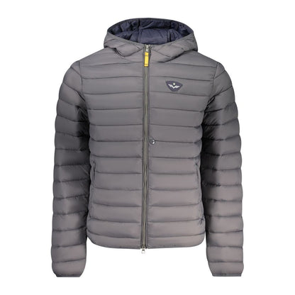 Hooded Puffer Jacket by Armata Di Mare for men in polyamide gray features a dramatic silhouette, showcasing a sophisticated hooded neckline and distinctive pockets, hooded, insulated & windproof for a dramatic aesthetic.