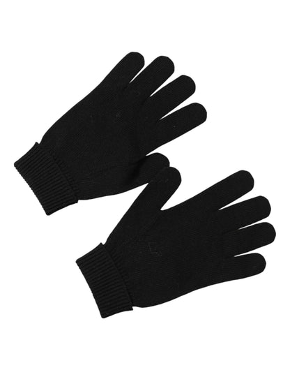 Dolce & Gabbana Black Virgin Wool Knit Hands Mitten Men Gloves