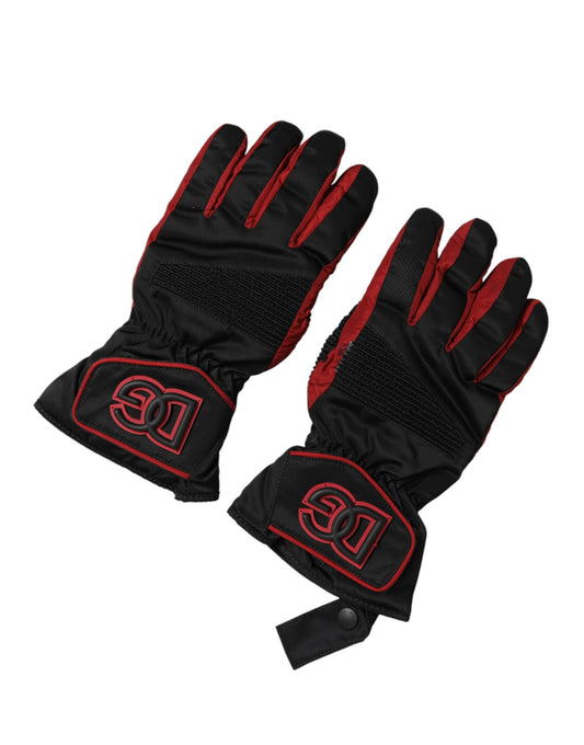 Dolce & Gabbana Nylon Polyamide Polyester & Polyurethane Mittens Wrist Length Gloves - Black Red Signature