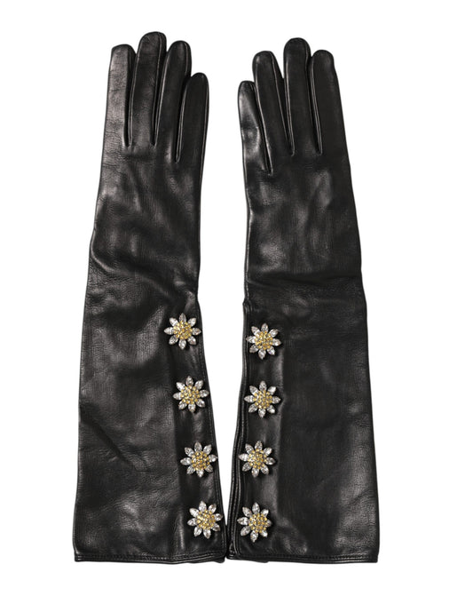 Dolce & Gabbana Silk & leather Mittens Gloves - Black Signature