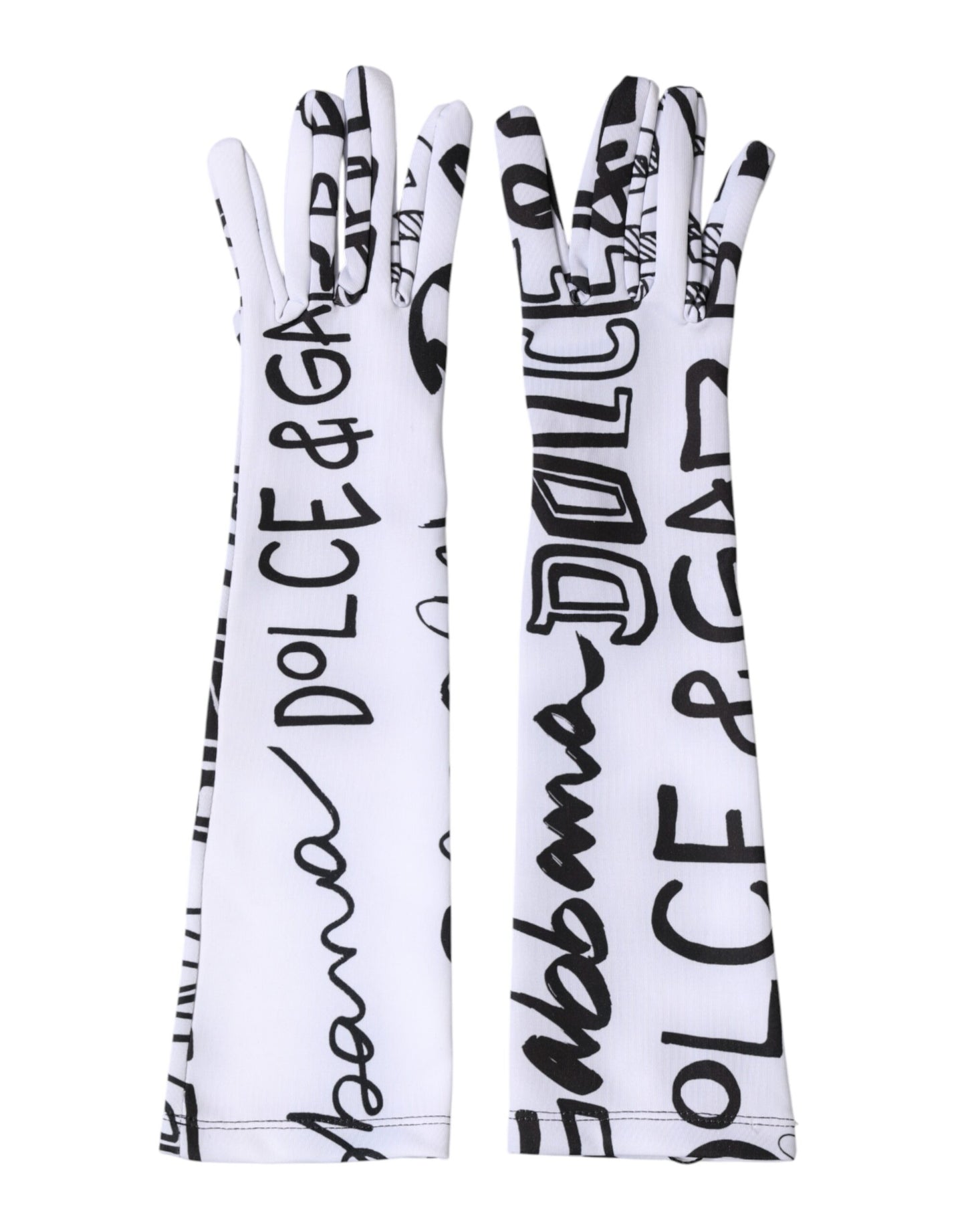 Dolce & Gabbana Black White DG Logo Elbow Length Mitten  Gloves