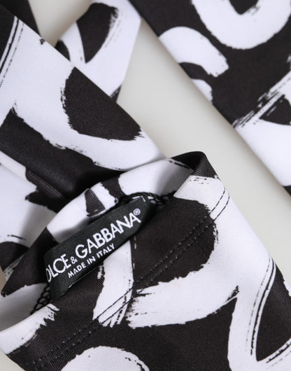 Dolce & Gabbana Stretch Polyester Mittens Elbow Length Gloves - Black White Signature