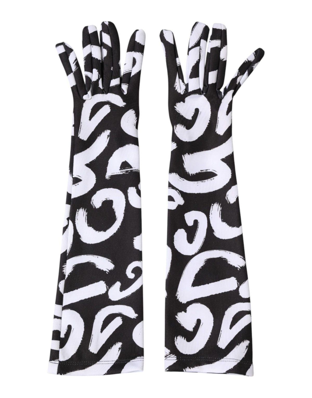 Dolce & Gabbana Stretch Polyester Mittens Elbow Length Gloves - Black White Signature