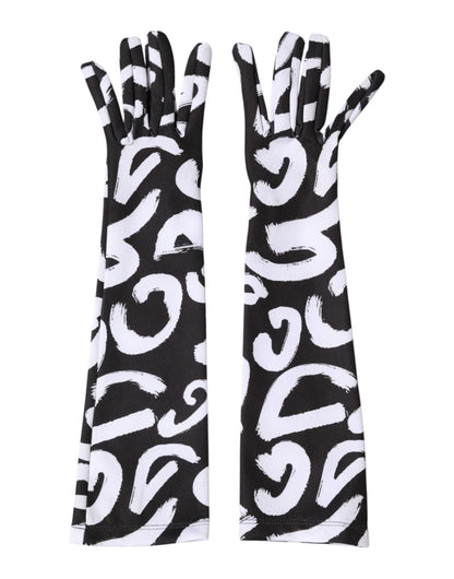 Dolce & Gabbana Stretch Polyester Mittens Elbow Length Gloves - Black White Signature