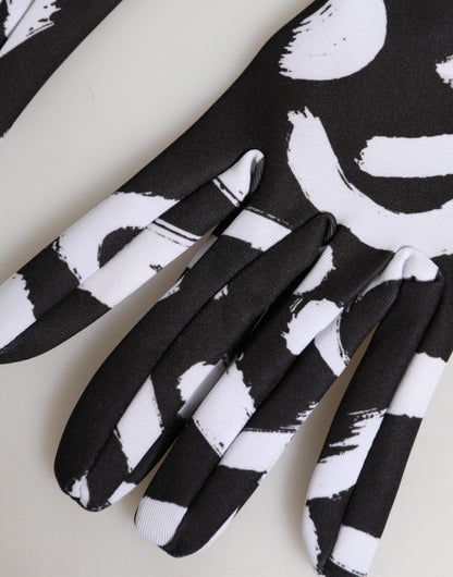 Dolce & Gabbana Stretch Polyester Mittens Elbow Length Gloves - Black White Signature