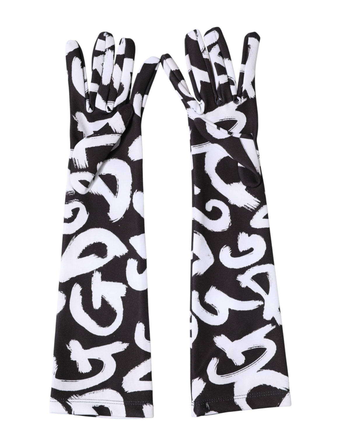 Dolce & Gabbana Stretch Polyester Mittens Elbow Length Gloves - Black White Signature